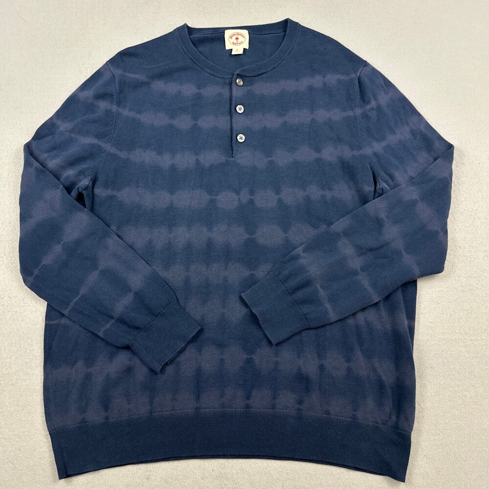 Brooks Brothers Sweater Men Extra Large Blue Tie Dye Henley Pullover Red Fleece